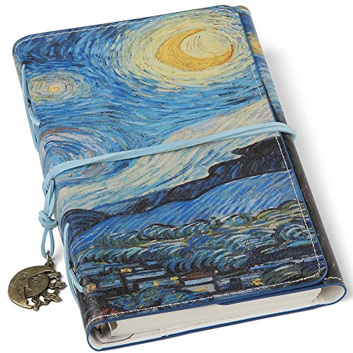 Vintage artificial leather writing journal,refillable diary notebook,for men/women /girls/travelers/bloggers,cook book,classic daily use gifts by valery (A6-StarryNight-Lined) - Thumbnail 2