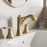 Sanliv Widespread Bathroom Faucet 3 Hole, Brushed Gold 4-16 Inch Bathroom Sink Faucets, Two Handle Vanity Faucet 3 Holes with Drain Assembly, Brushed Gold