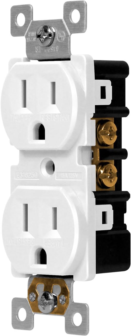 ENERLITES Duplex Receptacle Outlet, Tamper-Resistant, Residential Grade, 3-Wire, Self-Grounding, 2-Pole, 15A 125V, UL Listed, 61580-TR-W-10PCS, White (10 Pack): Industrial & Scientific