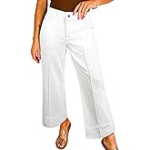 Astylish Women's 2026 Stretchy Breathable Wide Leg High Waisted Jeans Casual Cropped Ankle Denim Pants with Vertical Seams