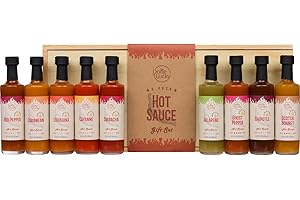 DONE LUCKY Hot Sauce Gift Set (9 Pack) - Hot Sauce Variety Pack in Premium Wooden Box - Great Gift for Birthday, Christmas, Father's Day for Men, Him, Her, Dad, Mom - Unique Hot Sauce Gift Set (Set of 9)