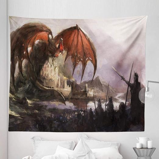 Dragon Tapestry Queen Size Fantasy Medieval Dragon Dark Knights Scene