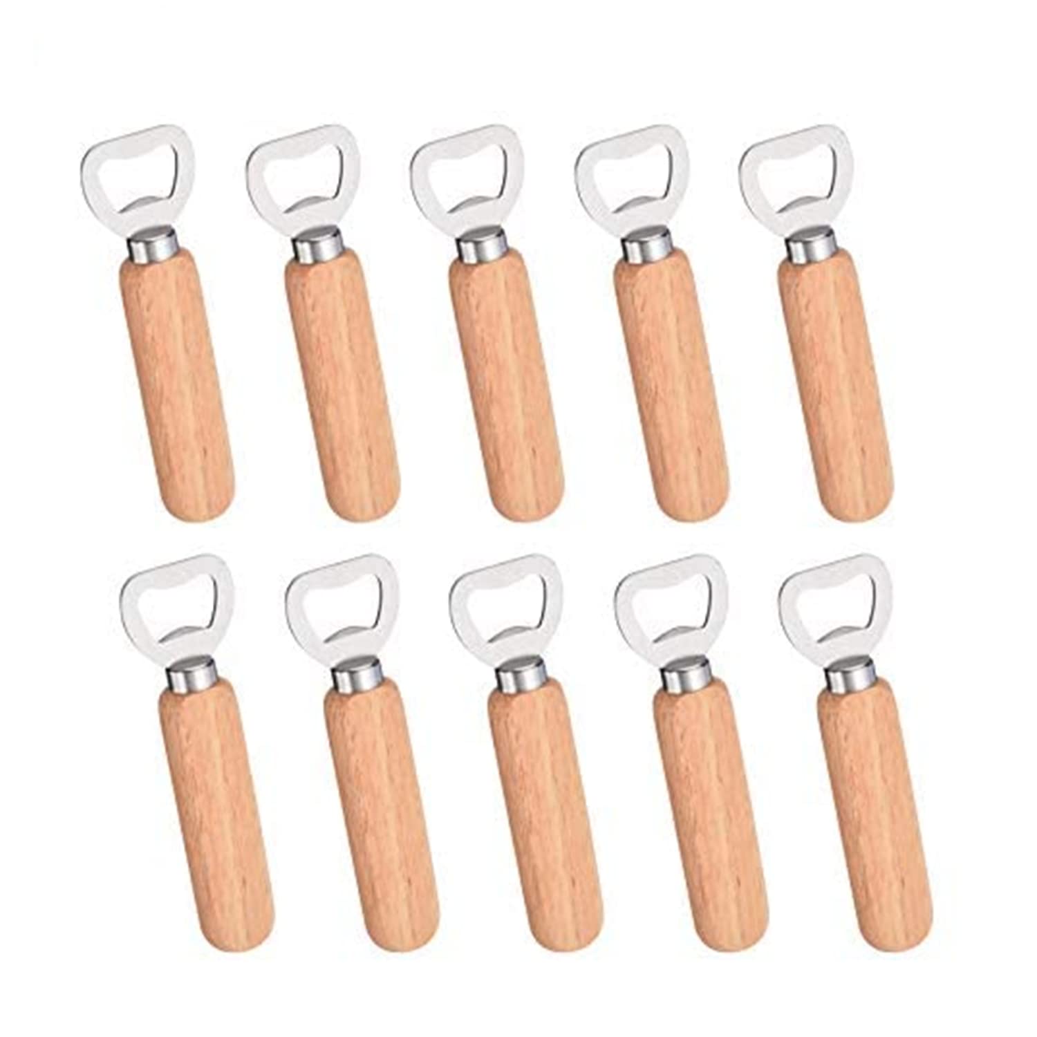 10pcs/Set Bartender Bottle Opener Rubber Wood Handheld Wine Beer Soda Glass Cap Bottle Opener for Home Kitchen Bar