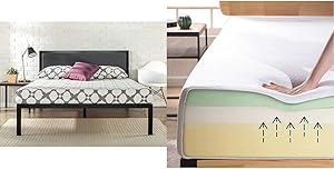 Zinus Korey 14"; Steel Platform Bed Frame with Upholstered Headboard and Wood Slat Support, Full & Ultima 8"; Comfort Memory Foam Mattress, Full