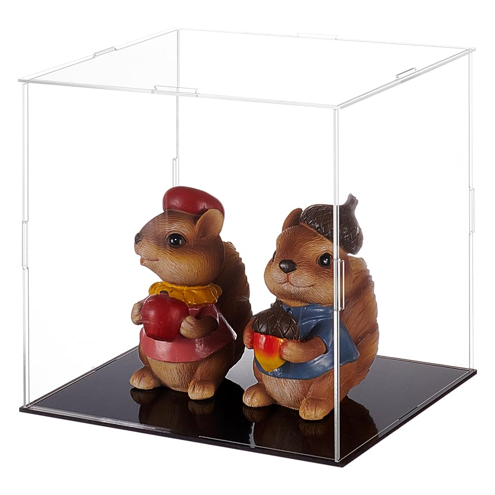 FINGERINSPIRE Plastic Minifigure Display Cases 21x21x20.5cm Clear Dustproof Action Figure Display Box with Black Base Display Cabine for Models, Building Blocks, Doll and Collection