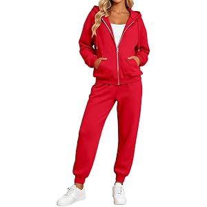Sweatsuits Women 2 Piece Outfit Sweat Set 2026 Fall Winter Full Zip Hooded Jacket Elastic Drawstring Jogger Pants Outfit
