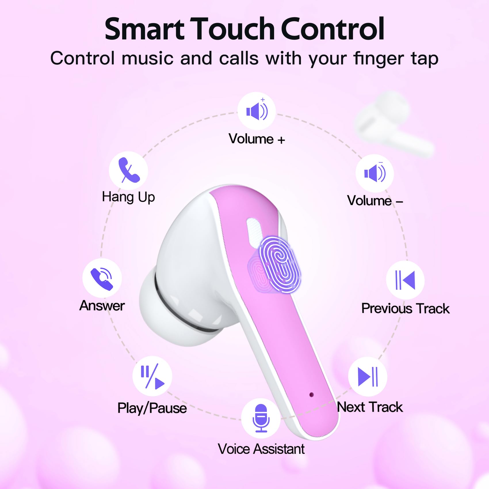 TAGRY 2 Sets X08 Purple and Sunset Pink Bluetooth Headphones True Wireless Earbuds 60H Playback Ear Buds with Wireless Charging Case in-Ear Earbuds with Mic