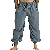 Mens Pirate Linen Pants Medieval Viking Navigator Costume Trousers Renaissance Lace Up Cosplay Pants