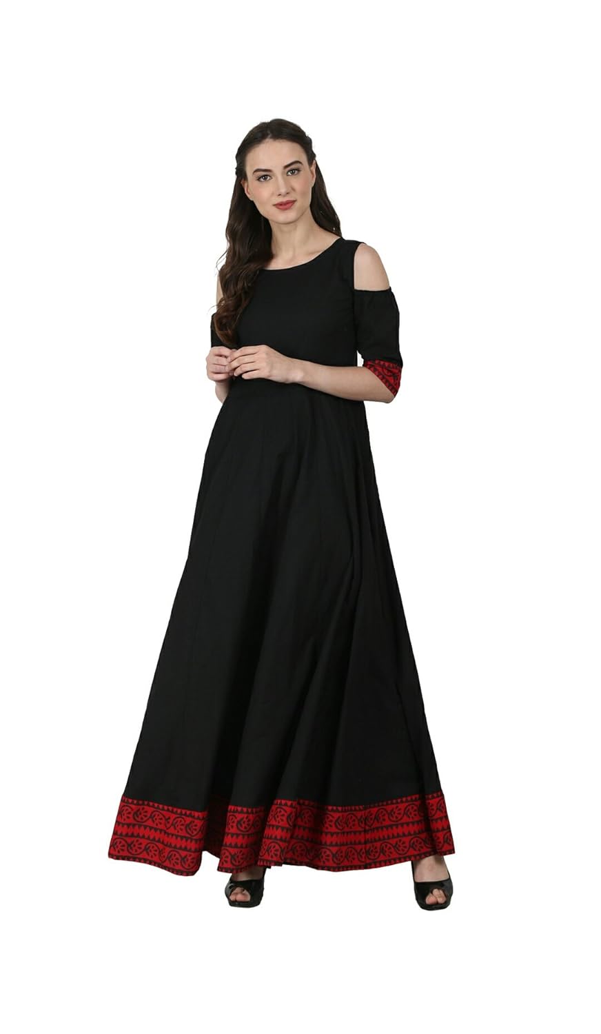 anjushree choice women's cotton anarkali kurti (black_xxl)