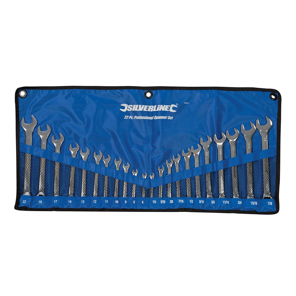 Silverline SP57 Combination Spanner Set 22pce 6 - 22 mm and 1/4 - 7/8"