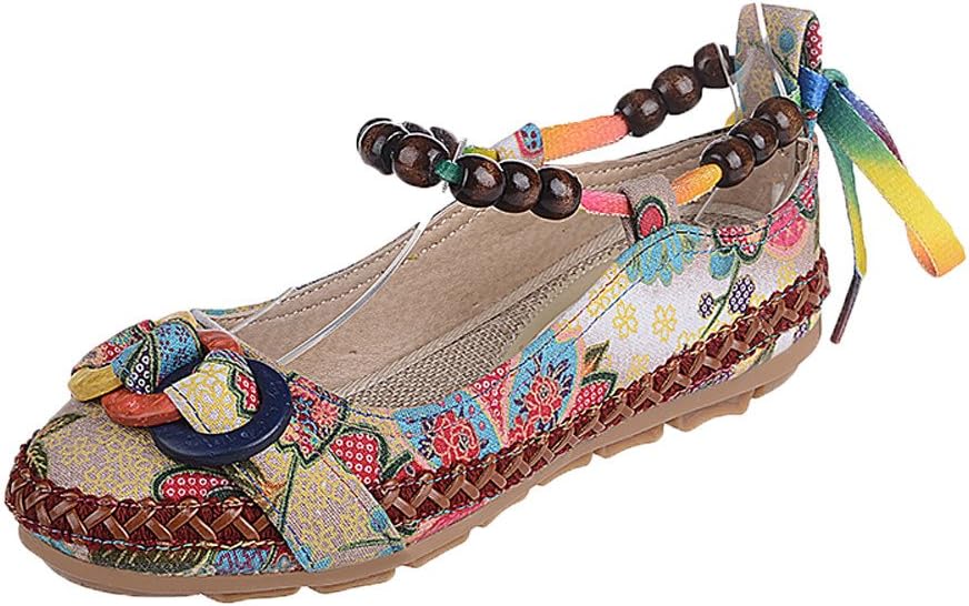 Lurryly Women Ethnic Beading Round Toe Colorful Casual Embroidered Cotton Shoes 2019