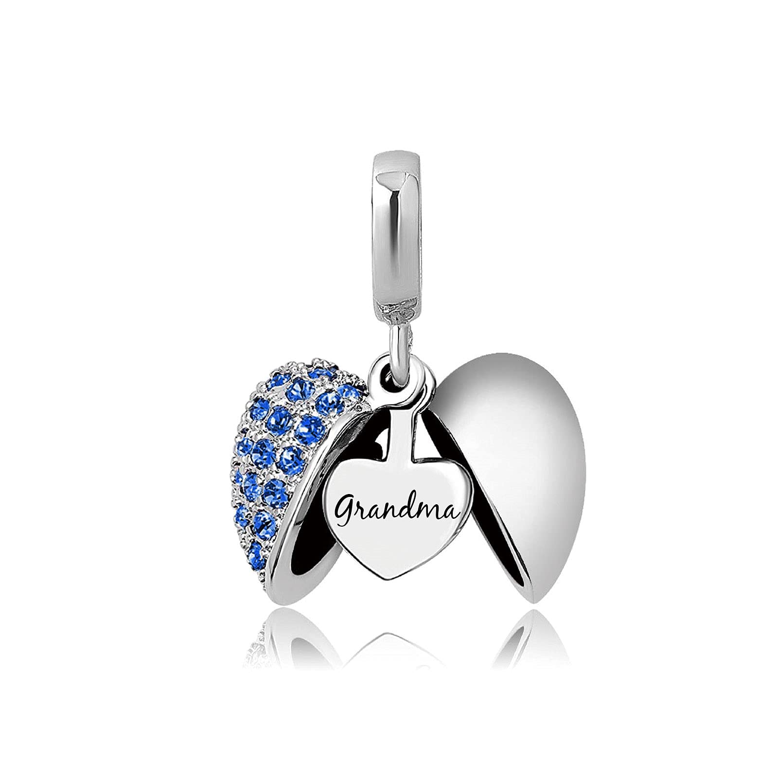 KunBead Jewelry Grandma Blue Open Heart I Love You Dangle Pendant Bead Charms for Women Girls