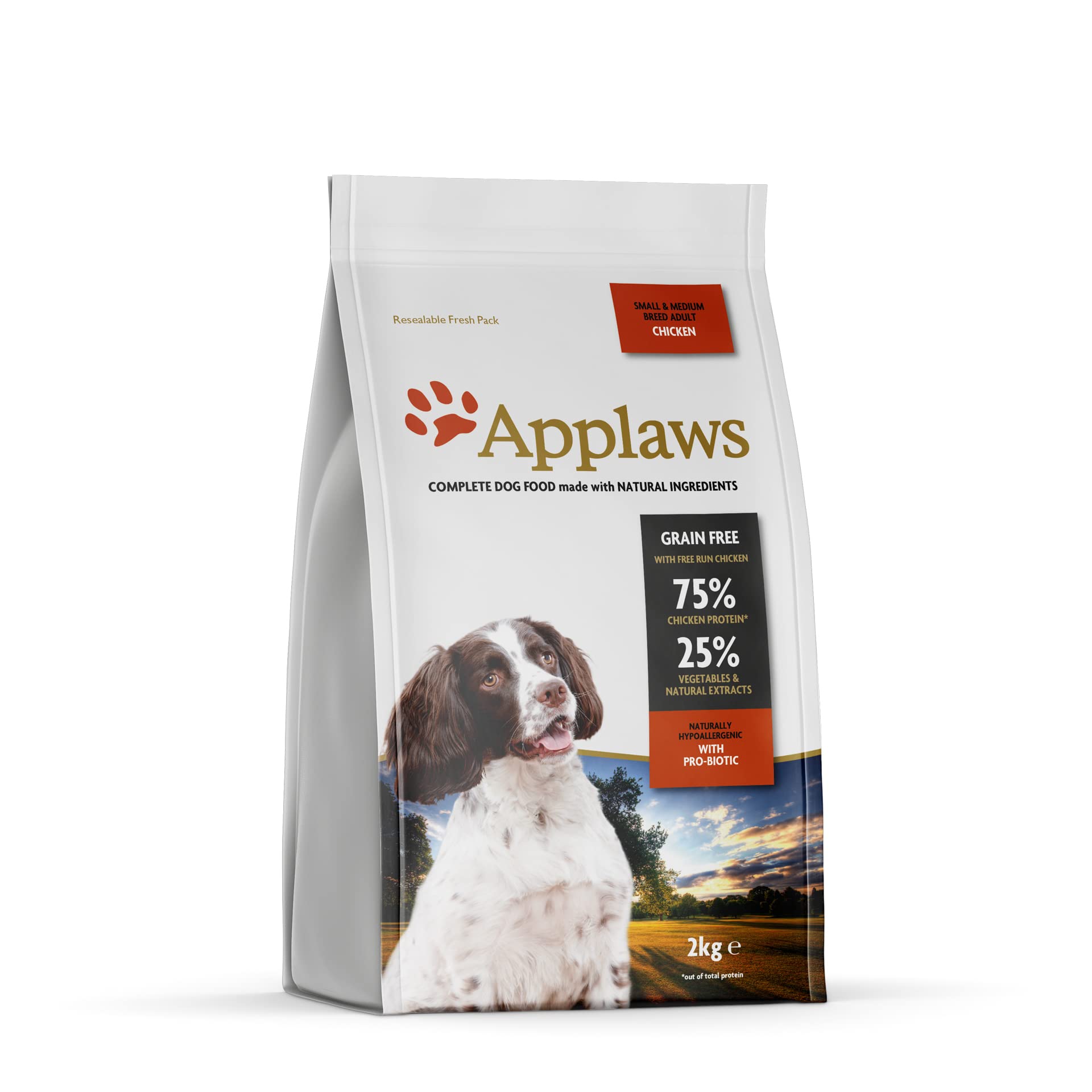 Applaws High Protein Complete and Grain Free Dry Dog Food 2 kg for Adult Medium and Small Dog Breeds, Chicken (Pack of 1)