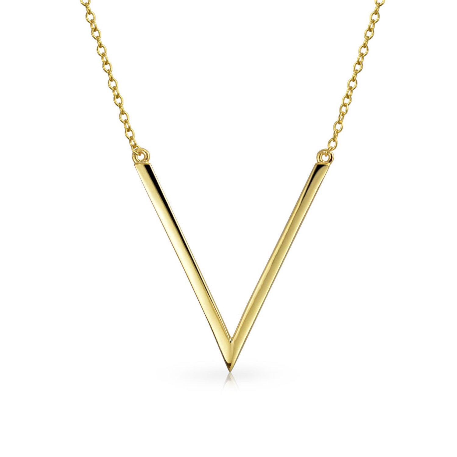 Bling Jewelry Minimalist Geometric Chevron V Pendant Necklace For Women Teen Gold Plated .925 Sterling Silver โ image 1