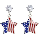 American Patriotic Earrings Collection - Star & Flag Designs with Rhinestone Accents - Versatile for Festivals, Events & Everyday Wear