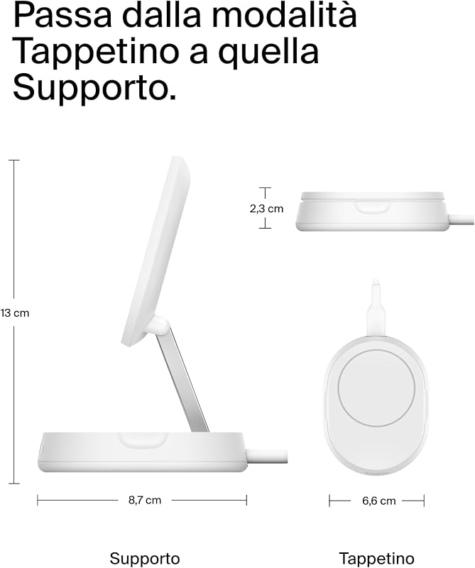 BoostCharge Pro Caricatore Magnetico Convertibile 15W, Caricabatterie Wireless Rapido Qi2 compatibile con MagSafe, per iPhone 17, Air, Pixelsnap, AirPods, alimentatore da 20 W incluso - Bianco
