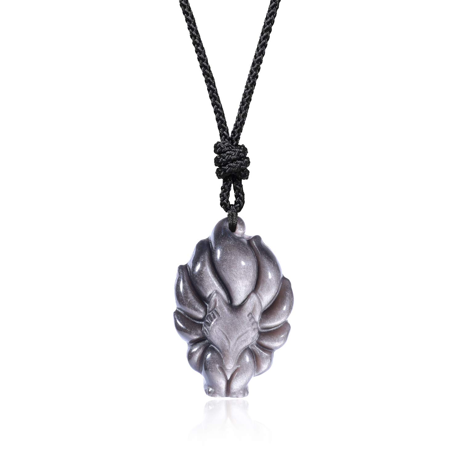 COAI Nine Tailed Fox Necklace Crystal Necklace for Women Men, Silver Sheen Obsidian Necklace