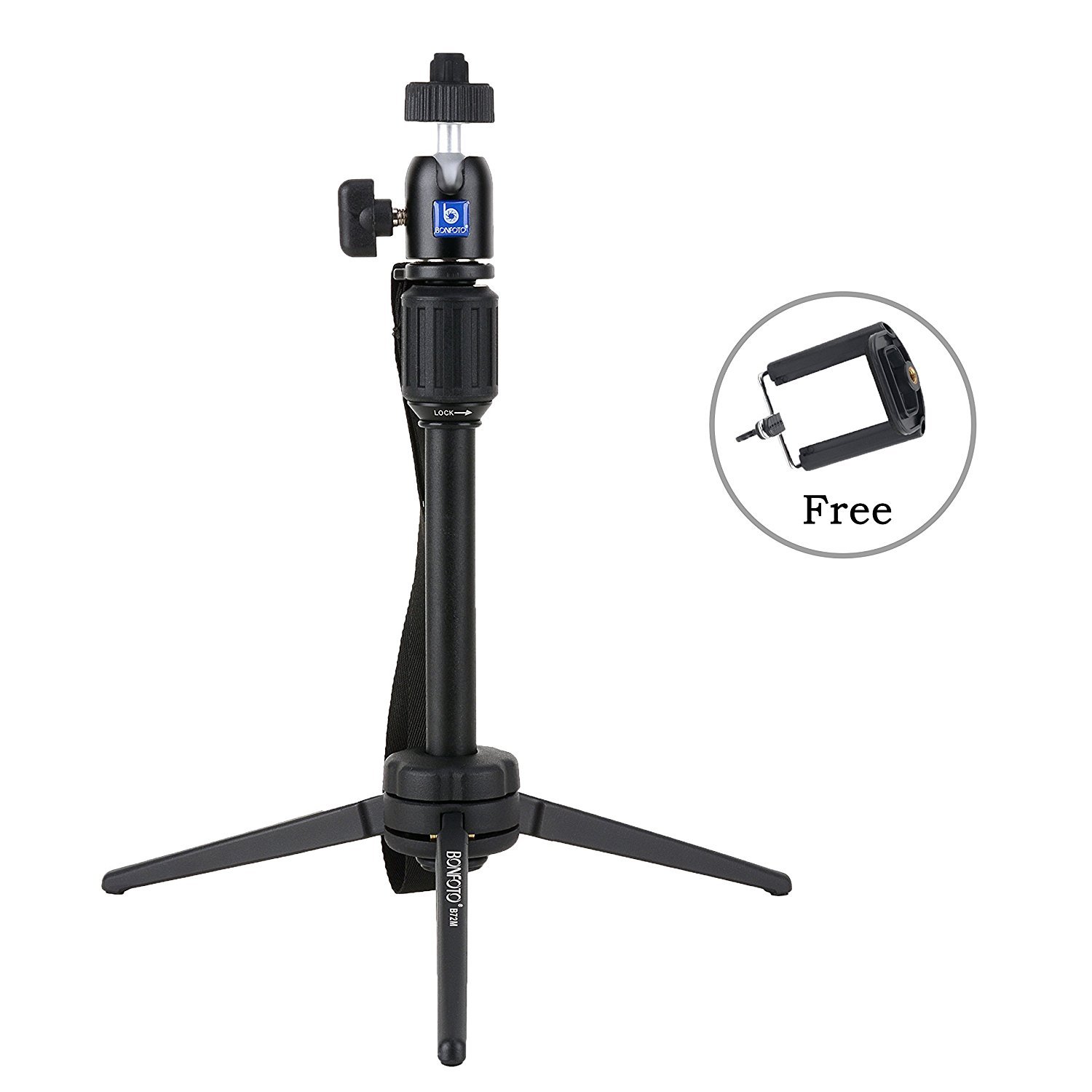 Bonfoto B72M Adjustable 14.9 inch portable Table Tripod for Digital Camera GoPro Smartphone and Most DSLR Cameras with Phone Clip