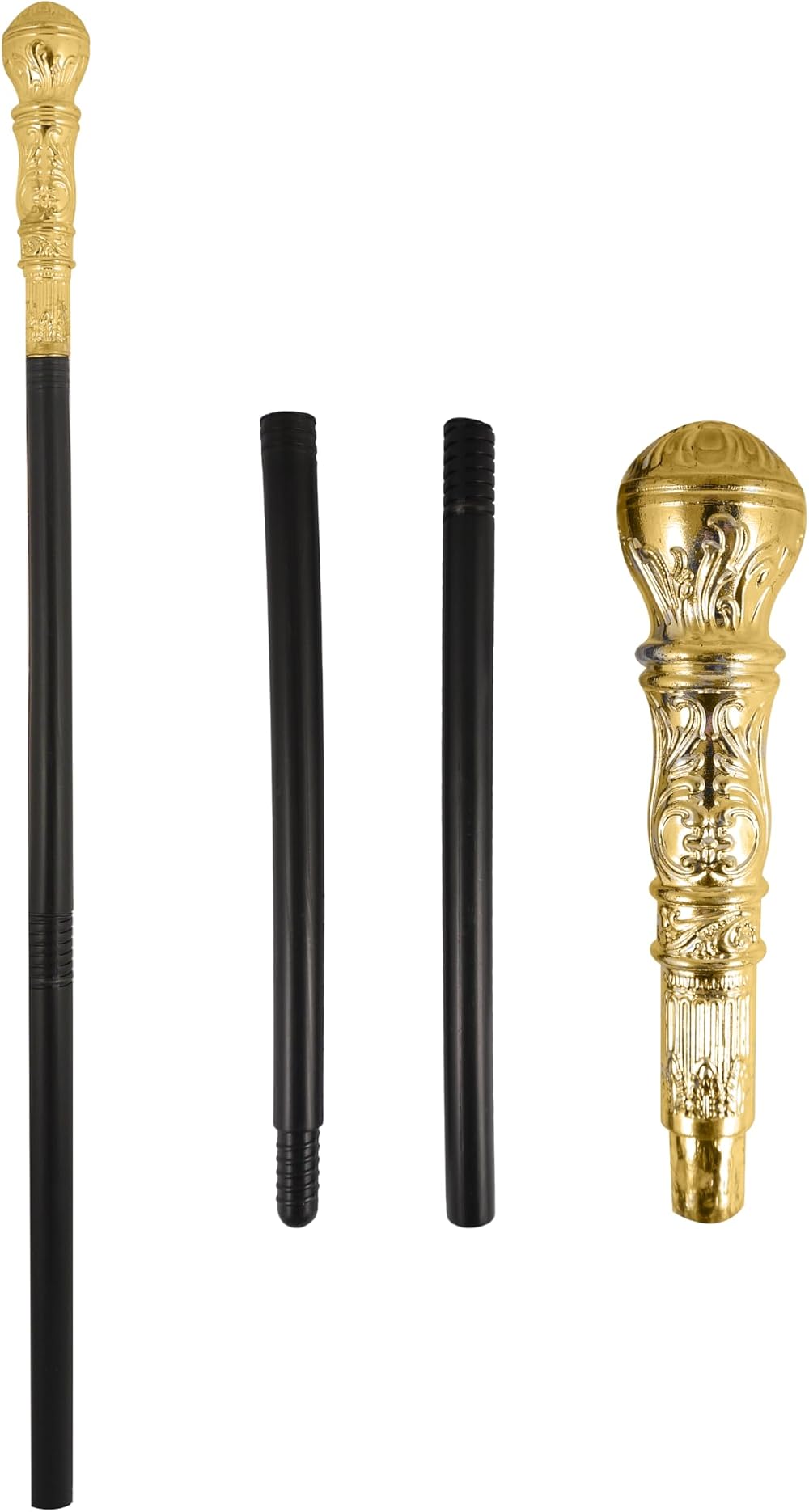 HENBRANDT Black Gold Top Pimp Cane Stick 81cm 3 Piece Fancy Dress Gangster Prop