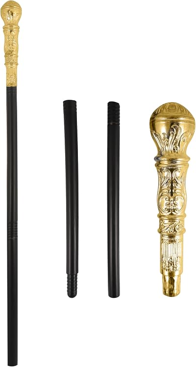 HENBRANDT Black Gold Top Pimp Cane Stick 81cm 3 Piece Fancy Dress Gangster Prop