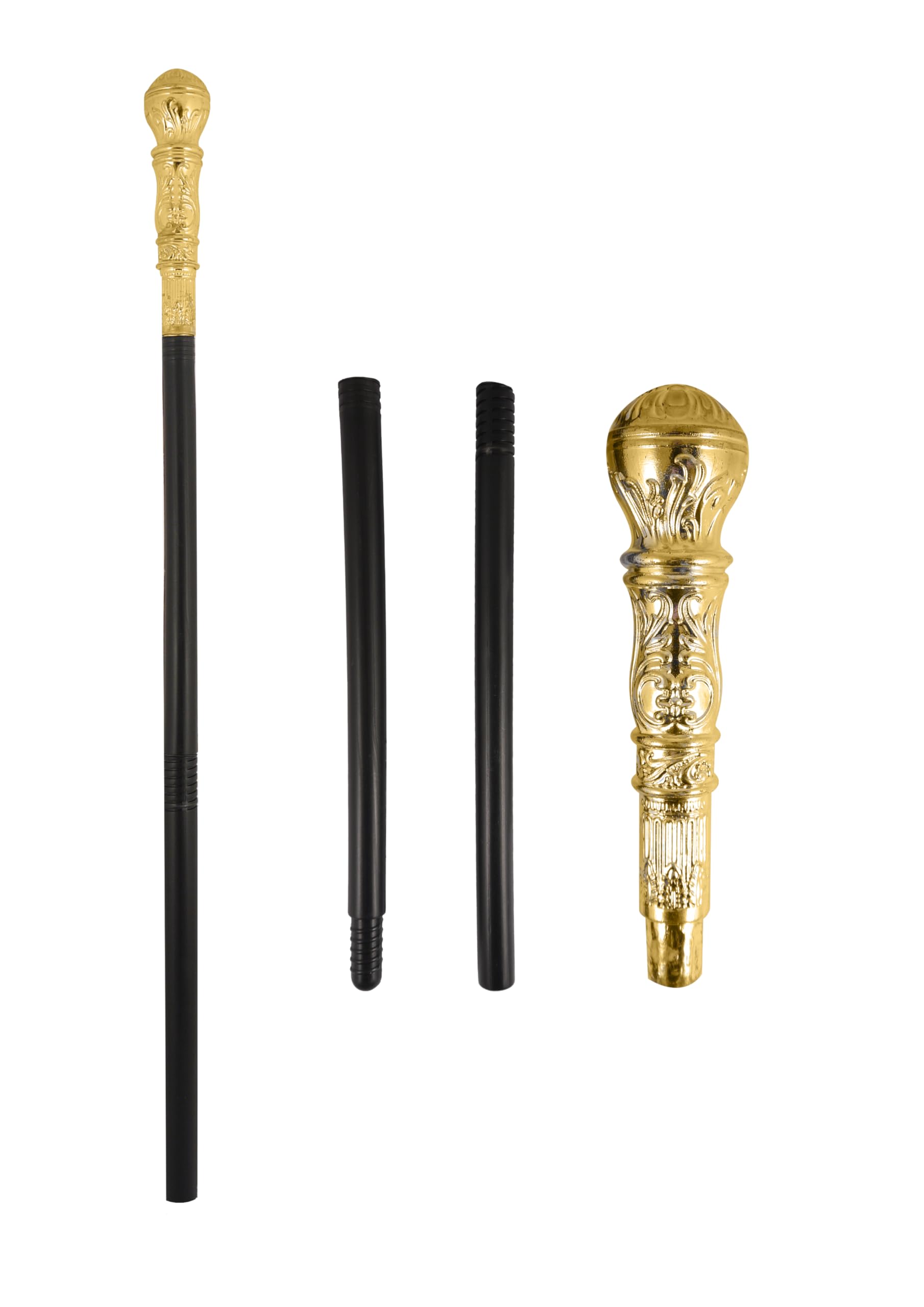 Henbrandt Black & Gold Top Pimp Cane Stick 81cm - 3 Piece Fancy Dress Accessory for Adults, Children, Boys, Girls - Gangster Costume Prop & Walking Stick