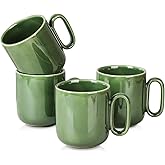 vicrays Ceramic Coffee Mug Set - 18 Ounce Large Stoneware Mug for Men Women - Unique Glazed Porcelain Mugs with Handle for Coffee Latte Tea Milk Cocoa - Set of 4 (Green)