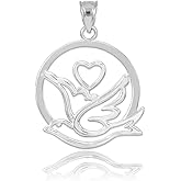 Solid 925 Sterling Silver Love Dove with Heart Charm Pendant
