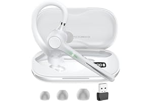 Ngsod Bluetooth Headset V5.4, Bluetooth Earpiece with 500mAh Charging Case, 50H Talk Time Wireless Headset with Mic for Computer Cell Phones, Hands Free Noise Canceling Headphones for Work-White