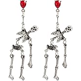 Halloween Earrings for Women Punk Skeleton Skull Earrings Vintage Red Crystal Skull Dangle Drop Earrings Gothic Halloween Cosplay Party Jewelry