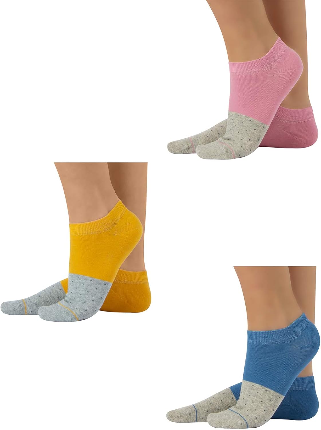 3 Pairs Women Colour Cotton Socks Polka Dots Ankle Socks Blue