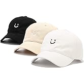 Umeepar 3 Pack Smile Face Cotton Baseball Cap Adjustable Low Profile Unstructured Dad Hat for Men Women