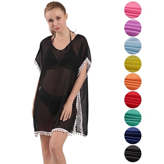Saounisi Swimsuit Cover Ups Women Chiffon Beach Swimwear Bikini Bathing Suit Cover Up Dress Tassel