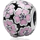 Luckybeads The Cherry Blossom Charm 925 Sterling Silver Flower Beads fit for DIY Charms Bracelets