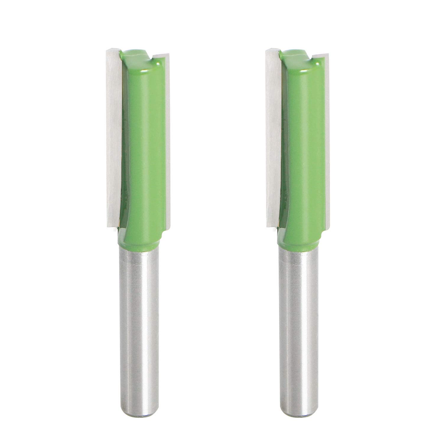 Aopin Router Bit 3/8" Cutting Dia 6mm Shank Dia Double Flute Straight Bit Carbide for Woodworking Milling Cutter Tool, Green, Silver, 2Pcs