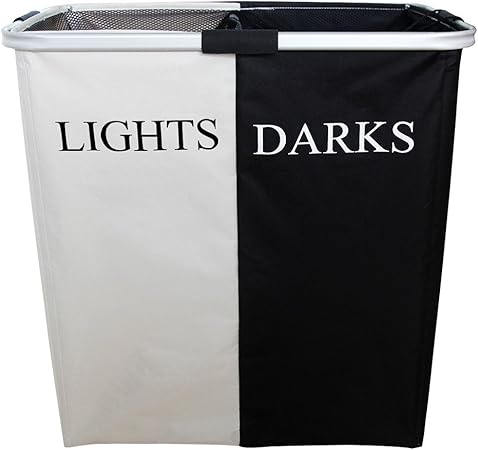 Sweetlife Panier A Linge Sale Double Noir Et Blanc Leger Pliable Corbeille De Stockage Rangement 2 Compartiment Rectangulaire Pliant X Cadre En Aluminium Panier En Oxford Amazon Fr Cuisine Maison