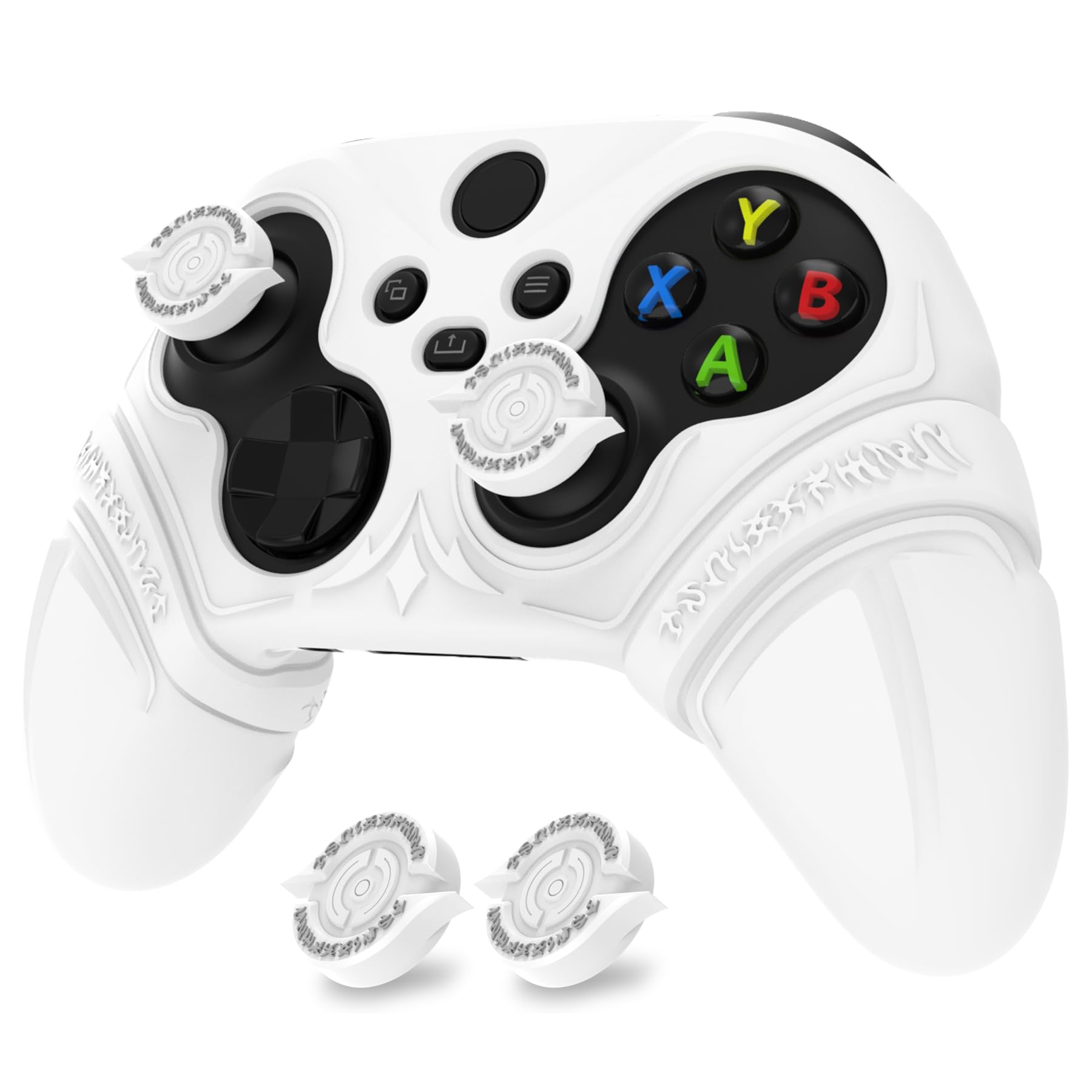PlayVital Silicone Controller Cover for Xbox Series X/S with Thumbstick Cap & Sticker- Runes Edition Anti-Slip Grip Skin, Shockproof Protector for Xbox Core Wireless Controller(White)