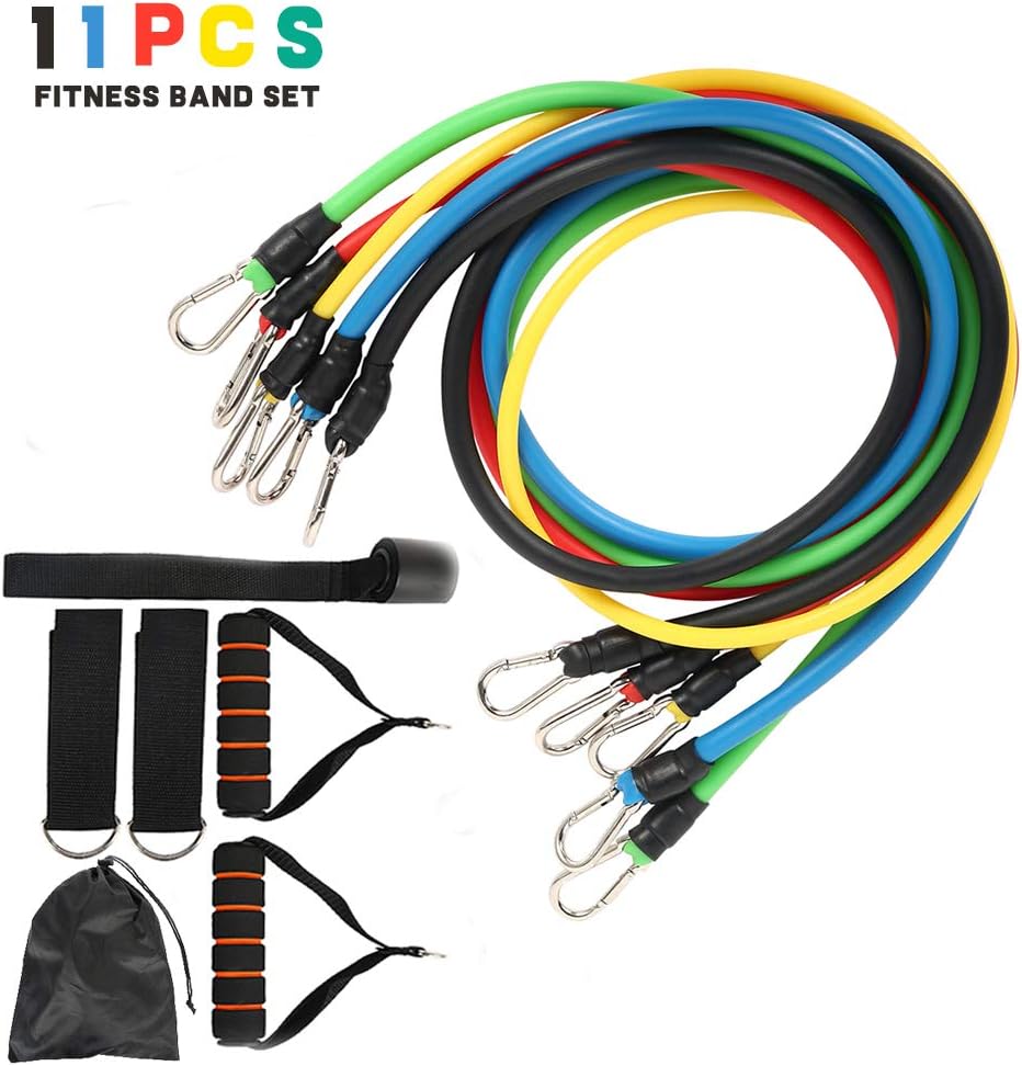 Workout Resistance Bands Set Fit Simplify Resistance Exercise Bands 11 PCS,with Resistance Band Door Anchor 5 Different Resistance Levels for Yoga, Pilates, Fitness