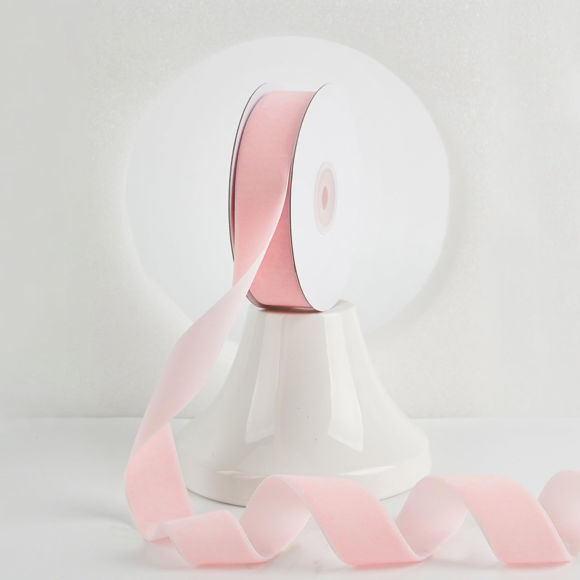 Photo 1 of MEEDEE Light Pink Velvet Ribbon 1 Inch Single Face Nylon Velvet Ribbon 2 Rolls 20 Yards Pink Velvet Christmas Ribbon for Christmas Tree, Gift Wrappig, Rustic Wreath, Velvet Bow Making, Home Decor