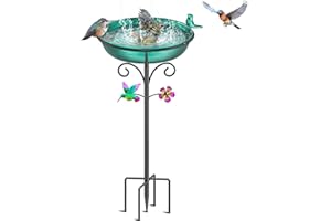 VeyFolzin.st 38.6in Bird Baths for Outdoors, Detachable Birdbaths for The Garden Clearance, Freestanding Bird Baths for Outdoors, Bird Bath Bowl Spa & Birdfeeder with Metal Stake Stand (Retro Green)