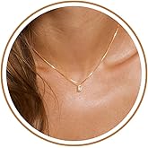 FUNEIA Diamond Necklaces for Women 14K Gold Plated Emerald Birthstone Necklace for Women Mothers Dainty Gold Necklace Blue Gr