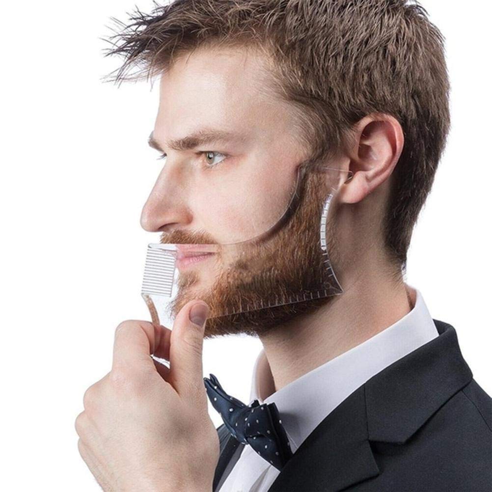 Beard Shaper Template Shaping Tool,Lucbuy Transparent Styling Comb Stencil for Goatee Mustache Sideburns Facial Hair Trimming Grooming Guide for Men Jaw Cheek Neck Line Symmetric Curve (A)