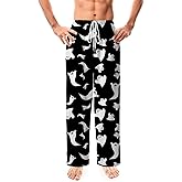 Mens Halloween Pajamas Pants Funny Print Ghost Pumpkin Pajama Pants Lounge Soft Sleepwear with Pockets Drawstring
