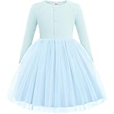 Arshiner Toddler Girls Tutu Dress Long Sleeve Fall Winter Button Front Party Tulle Dresses 2-8Y