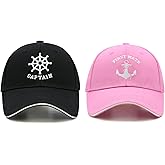 Wodeal Captain and First Mate Hat Set, Adjustable Matching Cotton Nautical Marine Sailor Baseball Caps, Boat Owner Gift
