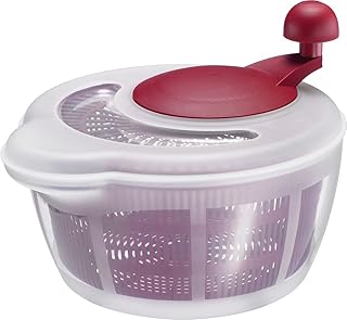 Westmark Salatschleuder, Fassungsvermögen: 5 Liter, ø 26 cm, Kunststoff, BPA-frei, Fortuna, Farbe: Transparent/Rot, 2432224R