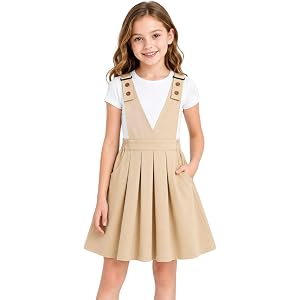 HILEELANG Girls School Uniform Jumper Dress with Pockets Adjustable Straps | Silky Smooth, Wrinkle Resistant, Soft Stretch, A