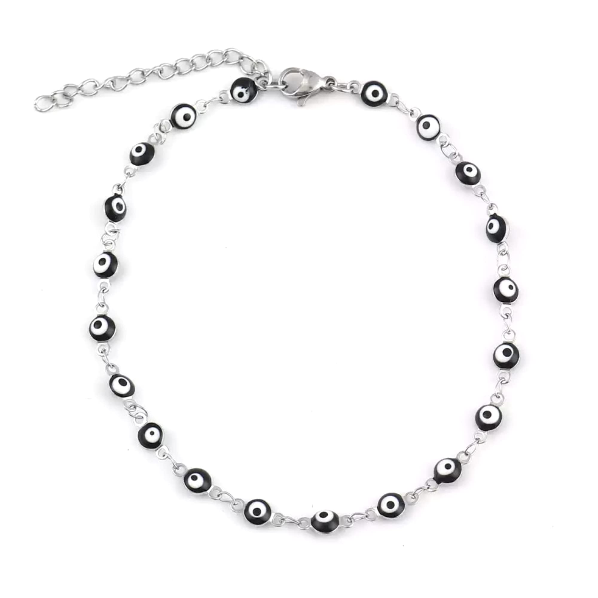 AT Jewellery - Black Evil Eye | Silver Ankle Chain Anklet