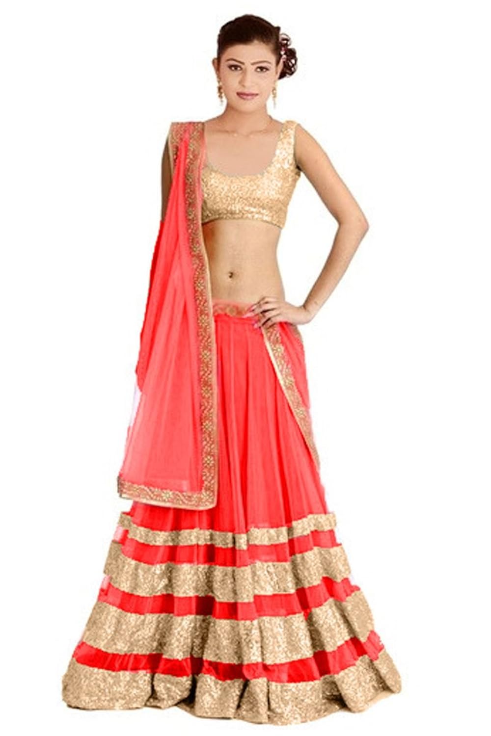 siyaram creation women's net anarkali lehenga choli (cel-8_pink_free size)