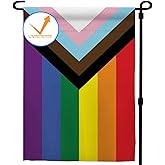 Progress Pride Rainbow Garden Flag 12.5x18 inch Outdoor-Double Sided LGBTQ Gay Lesbian Bisexual Non Binary Transgender All Inlcusive Progressive Pride Rainbow Flag Vivid Color Polyester Yard Flags
