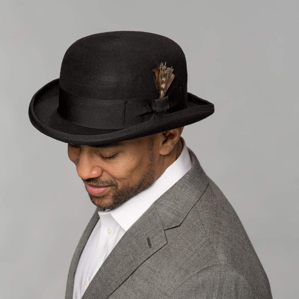 Belfry Bowler Derby 100% Pure Wool Theater Quality Hat in Black Brown Grey Navy Pearl Green at  Men’s Clothing store
